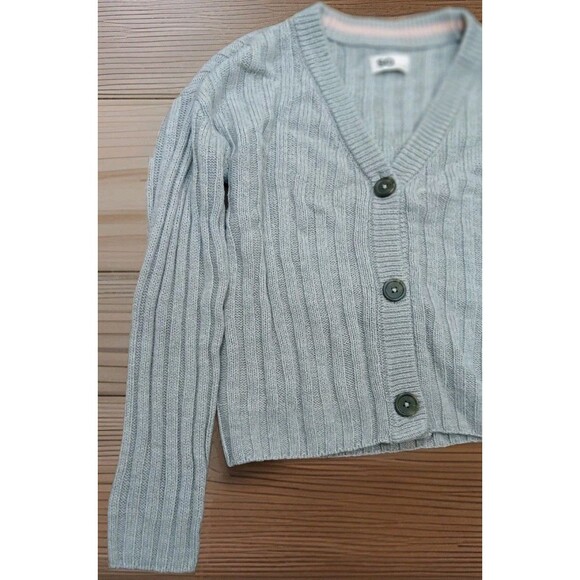 SO Gray Ribbed Cropped Cardigan Sweater Juniors M Y2K Preppy Grunge Button Up - Picture 2 of 9